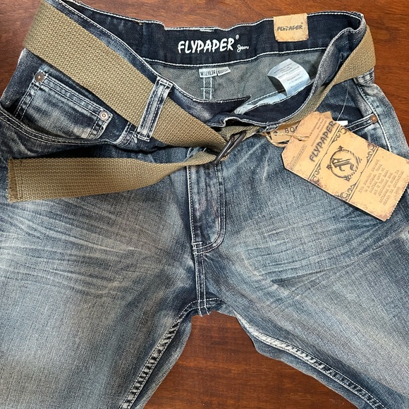 FLYPAPER Jeans Bootcut Distressed Size 32 x 34 Short Inseam NWT Canvas Belt - Picture 11 of 12